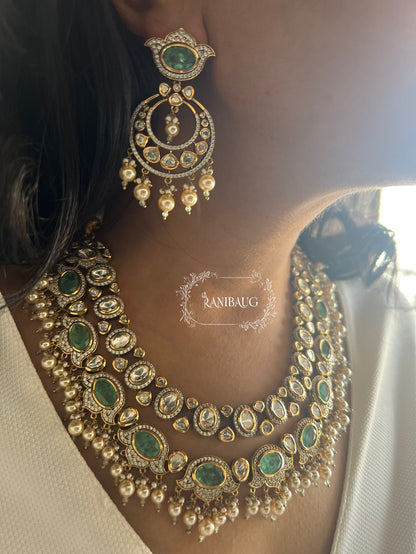 Garima Vintage Luxury Polki Kundan Victorian Finish Jewellery Set With Pearls By Ranibaug