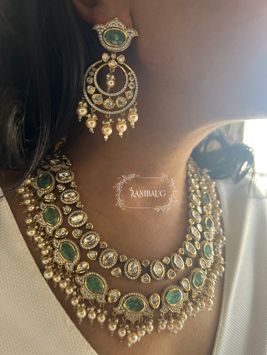 Garima Vintage Luxury Polki Kundan Victorian Finish Jewellery Set With Pearls By Ranibaug
