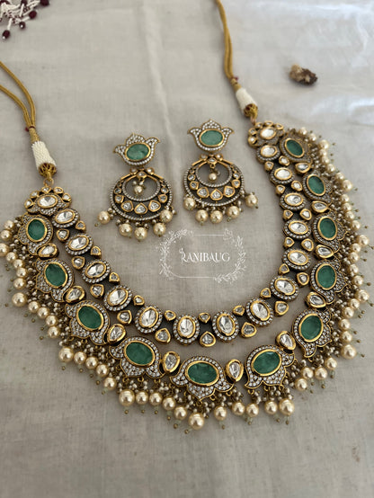 Garima Vintage Luxury Polki Kundan Victorian Finish Jewellery Set With Pearls By Ranibaug
