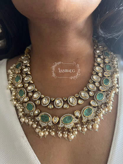 Garima Vintage Luxury Polki Kundan Victorian Finish Jewellery Set With Pearls By Ranibaug