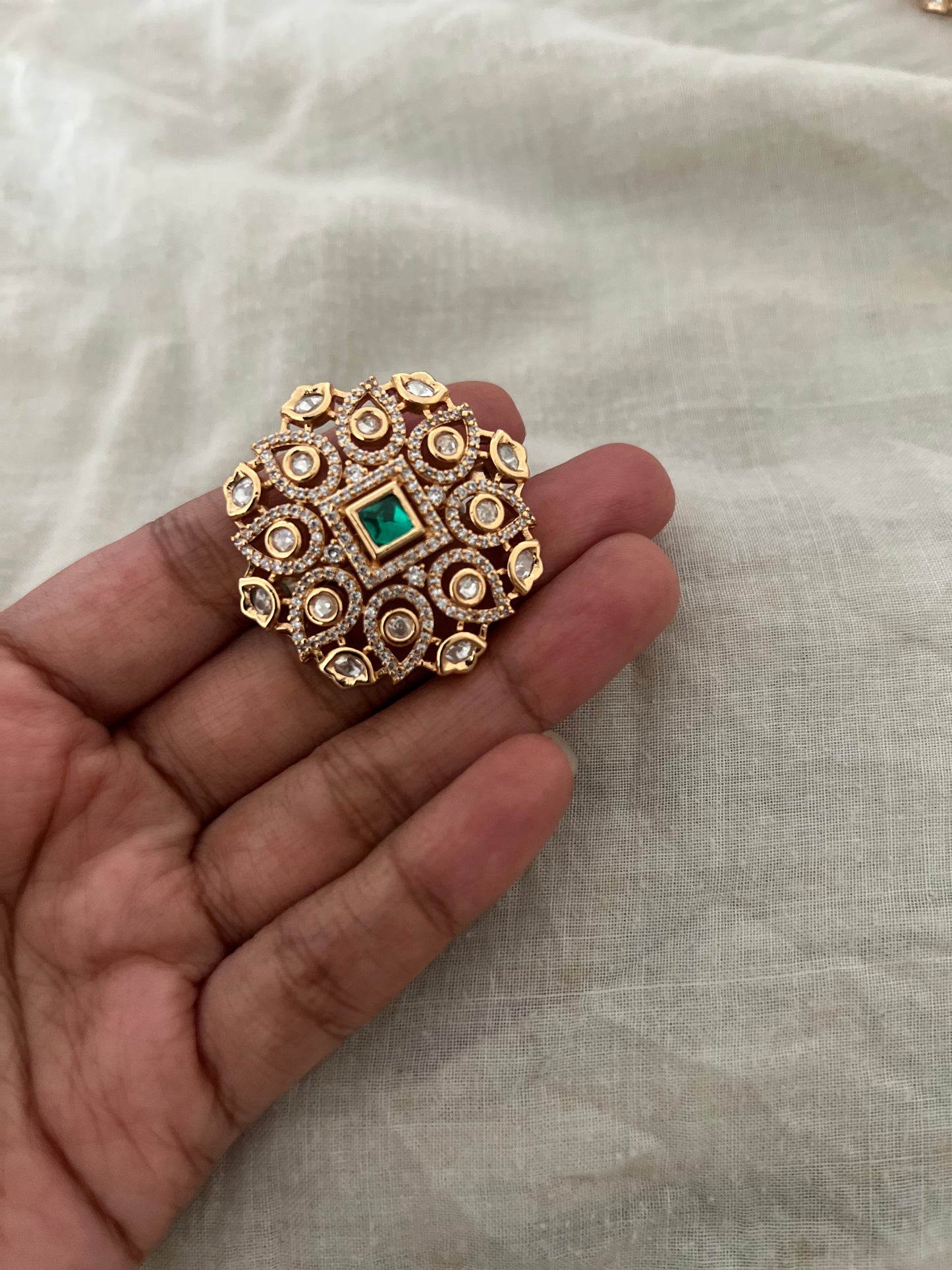 Garvi Princess Ornament Gold Finish Polki Ring By Ranibaug