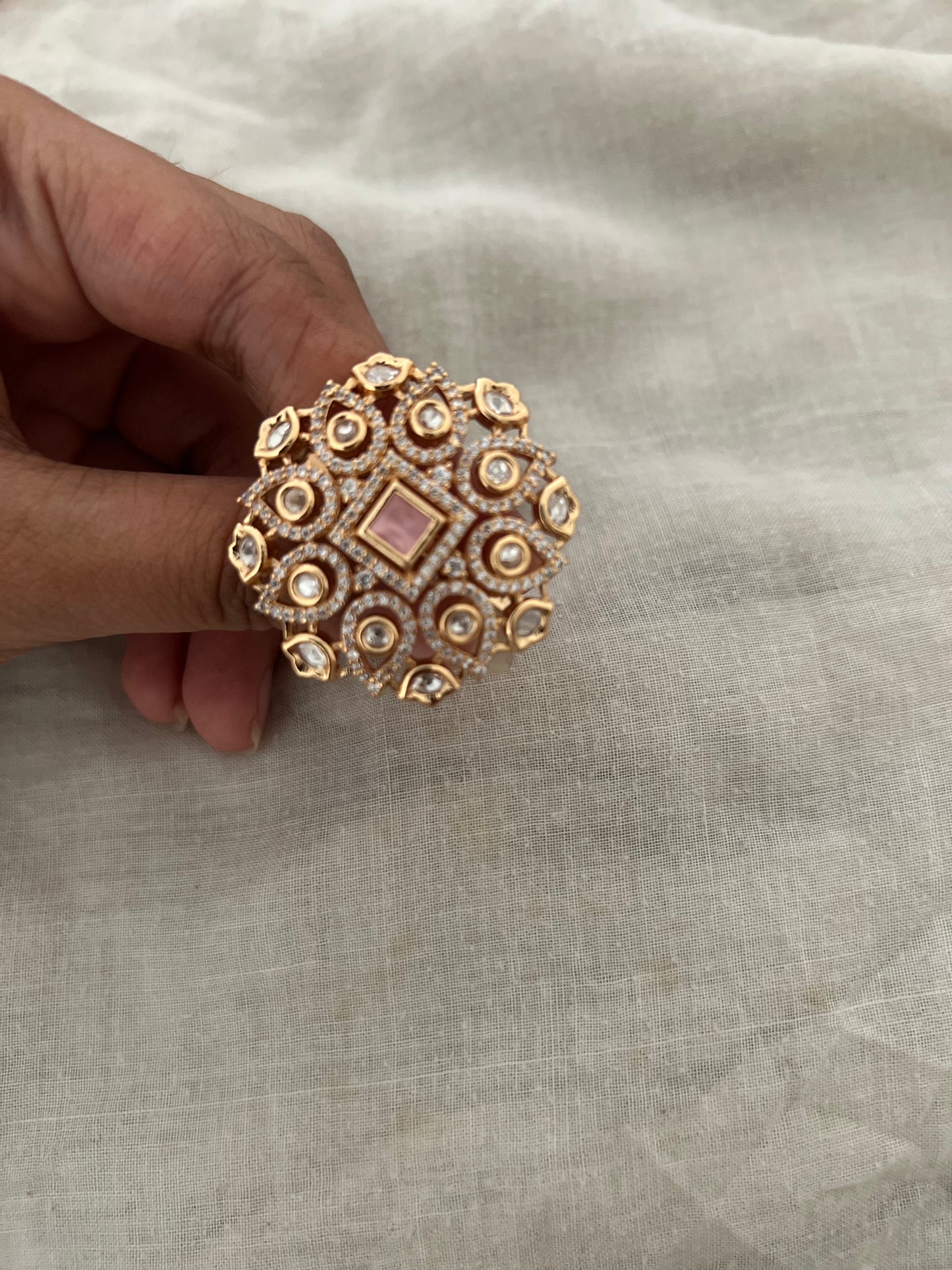 Garvi Princess Ornament Gold Finish Polki Ring By Ranibaug