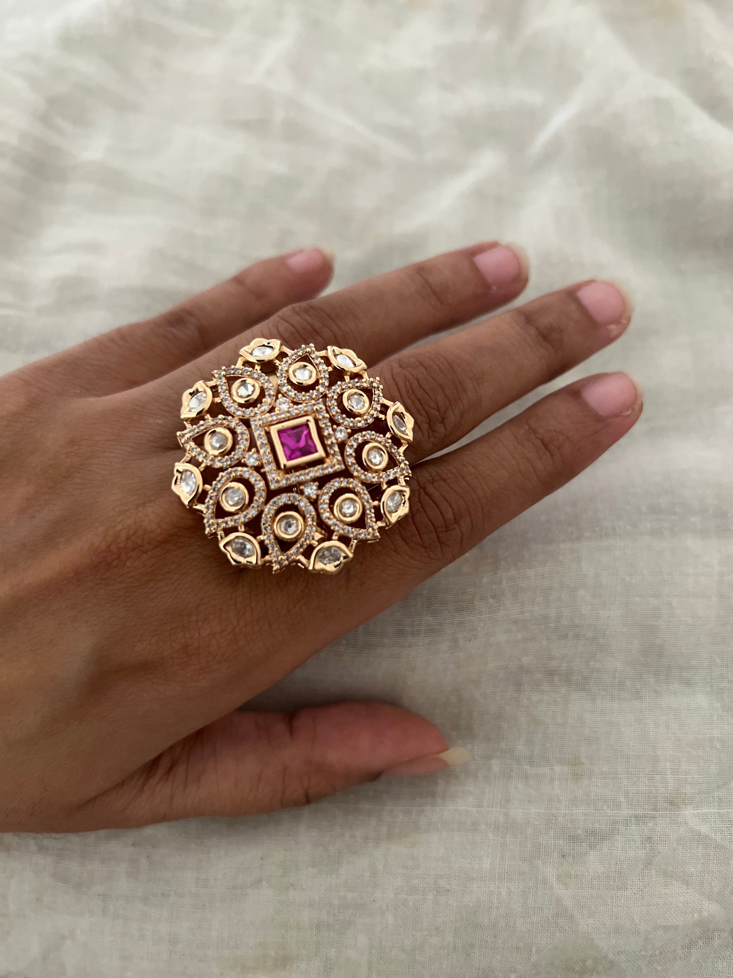 Garvi Princess Ornament Gold Finish Polki Ring By Ranibaug