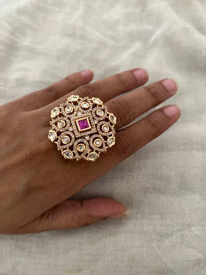 Garvi Princess Ornament Gold Finish Polki Ring By Ranibaug
