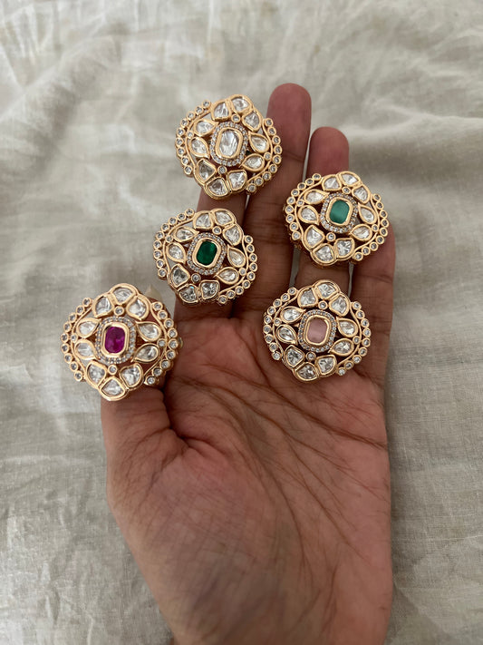Garvita Indian Designer Gold Plated Kundan Rings By Ranibaug