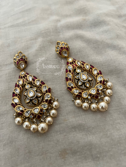 Gauhar Royal Mossainite Heavy Teardrop Shaped Drop Statment Earrings For Wedding Occassions By Ranibaug
