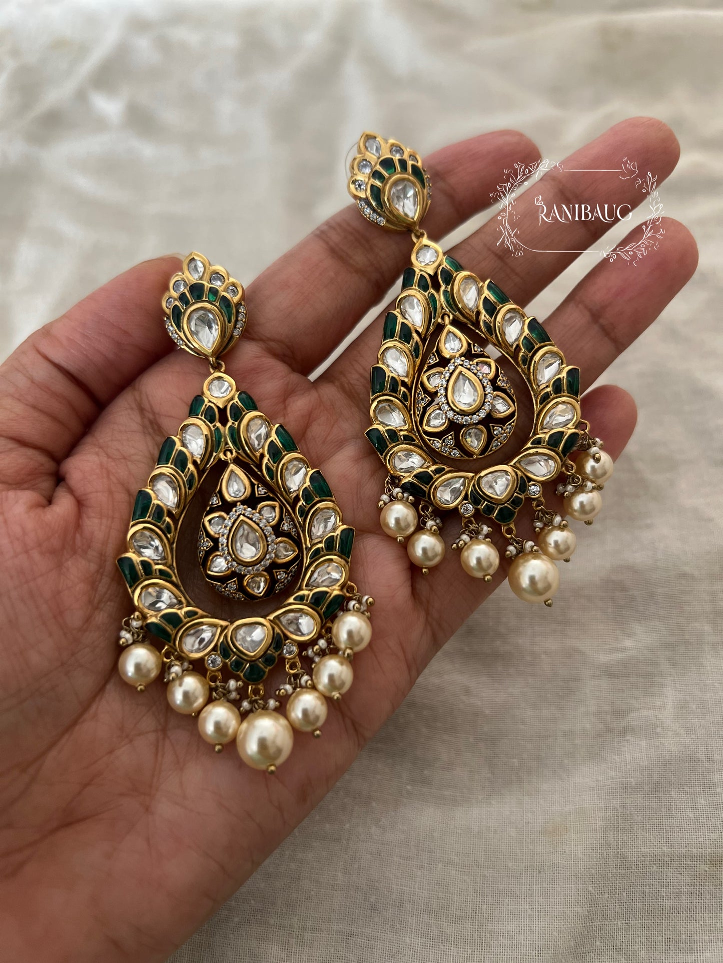 Gauhar Royal Mossainite Heavy Teardrop Shaped Drop Statment Earrings For Wedding Occassions By Ranibaug