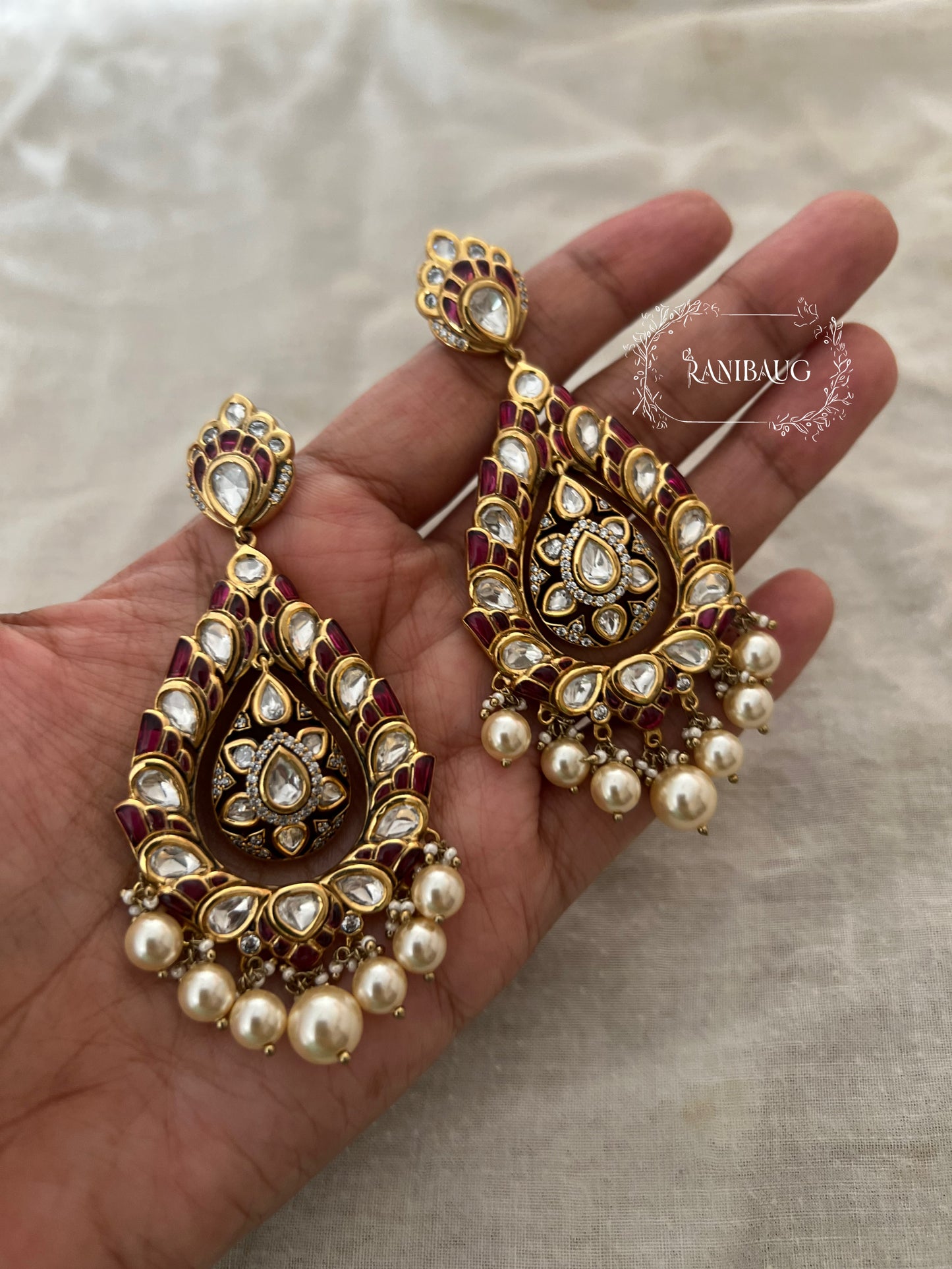 Gauhar Royal Mossainite Heavy Teardrop Shaped Drop Statment Earrings For Wedding Occassions By Ranibaug