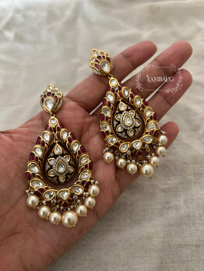 Gauhar Royal Mossainite Heavy Teardrop Shaped Drop Statment Earrings For Wedding Occassions By Ranibaug