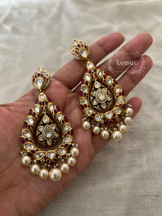 Gauhar Royal Mossainite Heavy Teardrop Shaped Drop Statment Earrings For Wedding Occassions By Ranibaug