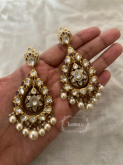 Gauhar Royal Mossainite Heavy Teardrop Shaped Drop Statment Earrings For Wedding Occassions By Ranibaug