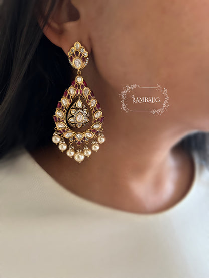 Gauhar Royal Mossainite Heavy Teardrop Shaped Drop Statment Earrings For Wedding Occassions By Ranibaug