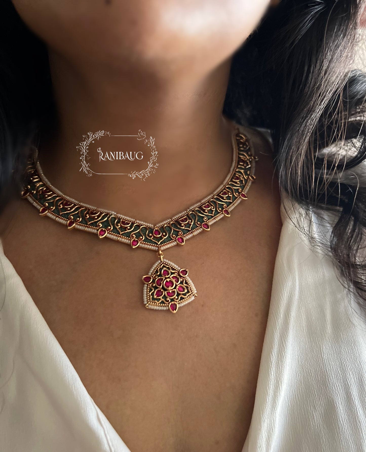 Gaurangi Indian Heritage Style Rich Gold Intricate Work Enamel Jewellery Set By Ranibaug