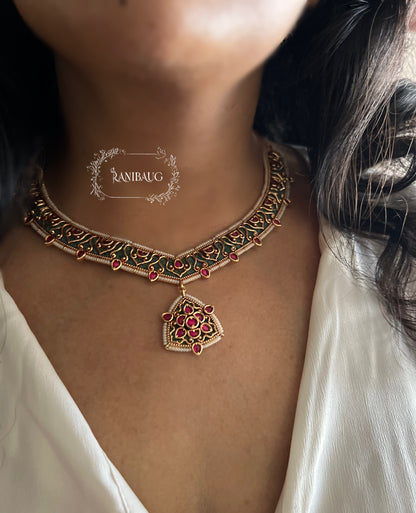 Gaurangi Indian Heritage Style Rich Gold Intricate Work Enamel Jewellery Set By Ranibaug