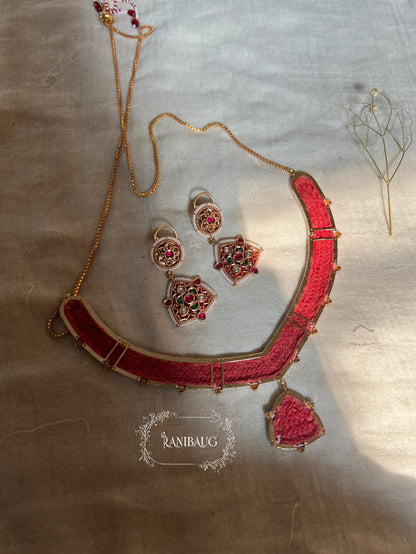 Gaurangi Indian Heritage Style Rich Gold Intricate Work Enamel Jewellery Set By Ranibaug