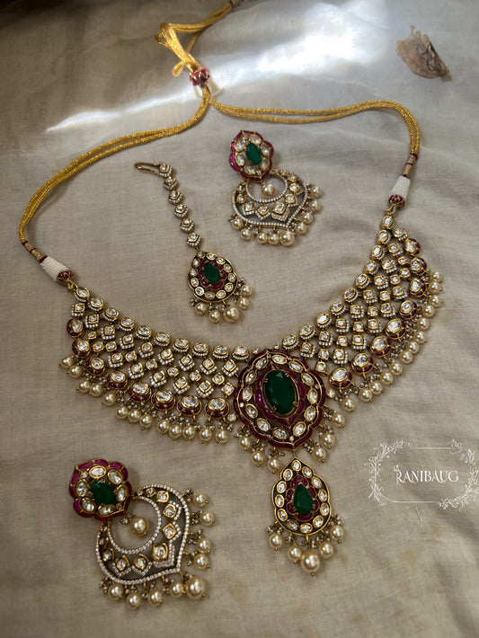 Gauravi Polki Kundan Pearl Heavy Bridal Choker Set By Ranibaug | Wedding Jewellery Set with Maang Tikka Collection 2026