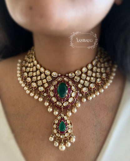 Gauravi Polki Kundan Pearl Heavy Bridal Choker Set By Ranibaug | Wedding Jewellery Set with Maang Tikka Collection 2025 2026
