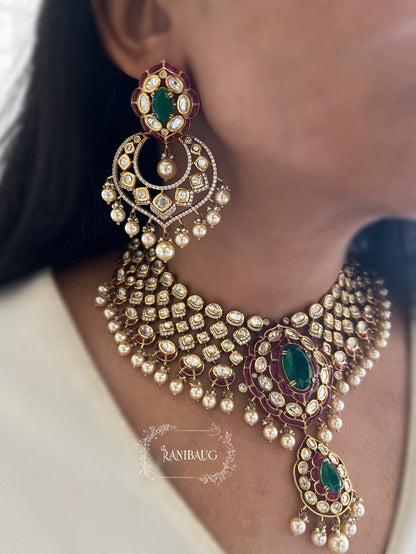 Gauravi Polki Kundan Pearl Heavy Bridal Choker Set By Ranibaug | Wedding Jewellery Set with Maang Tikka Collection 2025 2026