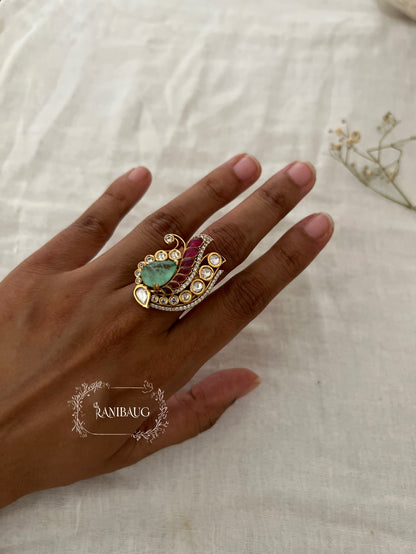 Gauri Ruby Mint Stone Polki Gold Tone Designer Festive Ring Jewelry By Ranibaug