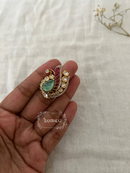 Gauri Ruby Mint Stone Polki Gold Tone Designer Festive Ring Jewelry By Ranibaug