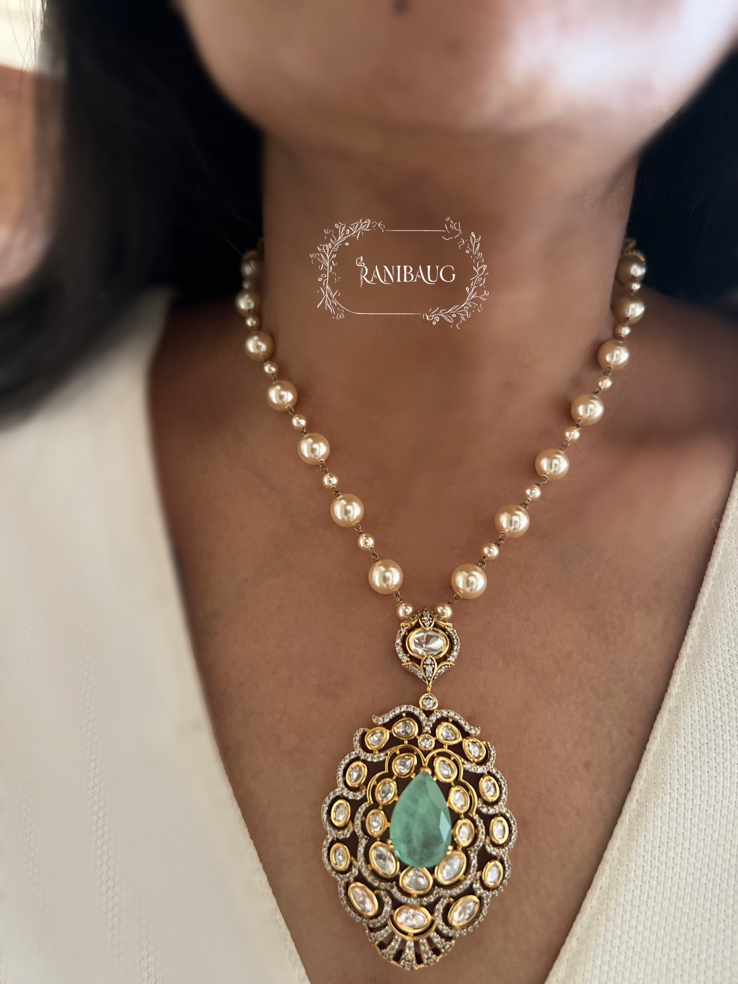 Gautami Queen's Royal Gemstone Polki And Pearl Victorian Finish Necklace Set By Ranibaug