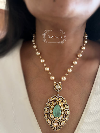 Gautami Queen's Royal Gemstone Polki And Pearl Victorian Finish Necklace Set By Ranibaug