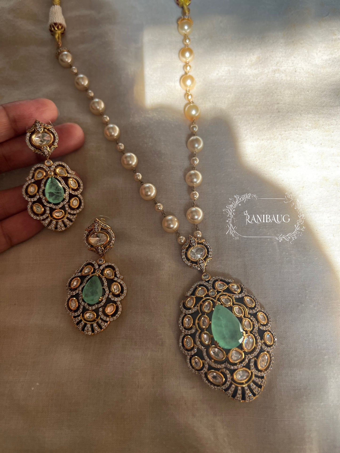 Gautami Queen's Royal Gemstone Polki And Pearl Victorian Finish Necklace Set By Ranibaug