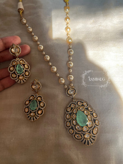 Gautami Queen's Royal Gemstone Polki And Pearl Victorian Finish Necklace Set By Ranibaug