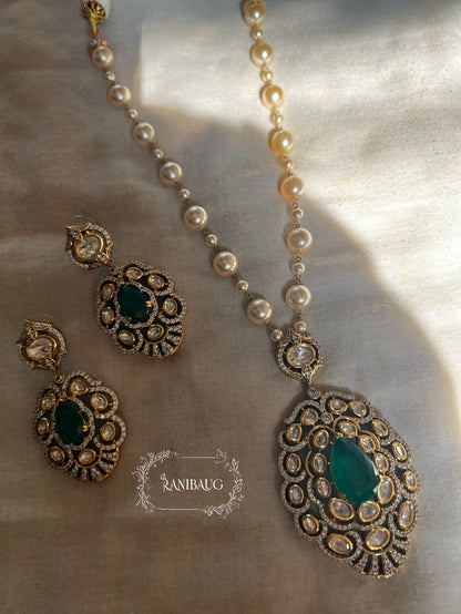 Gautami Queen's Royal Gemstone Polki And Pearl Victorian Finish Necklace Set By Ranibaug