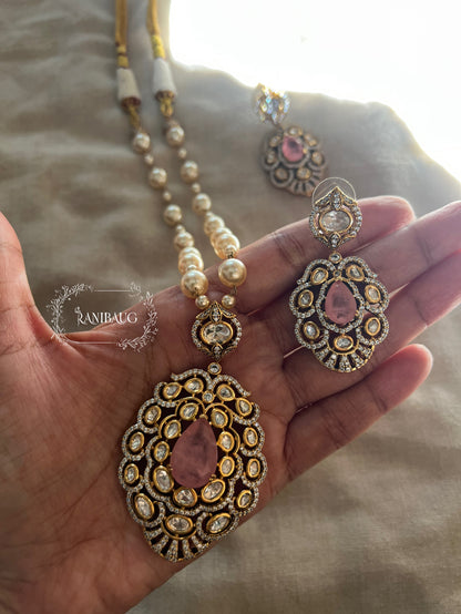Gautami Queen's Royal Gemstone Polki And Pearl Victorian Finish Necklace Set By Ranibaug