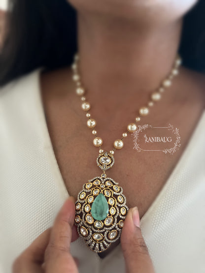 Gautami Queen's Royal Gemstone Polki And Pearl Victorian Finish Necklace Set By Ranibaug