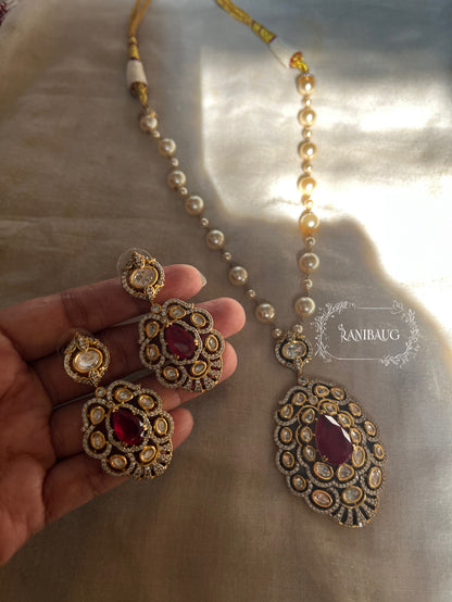 Gautami Queen's Royal Gemstone Polki And Pearl Victorian Finish Necklace Set By Ranibaug