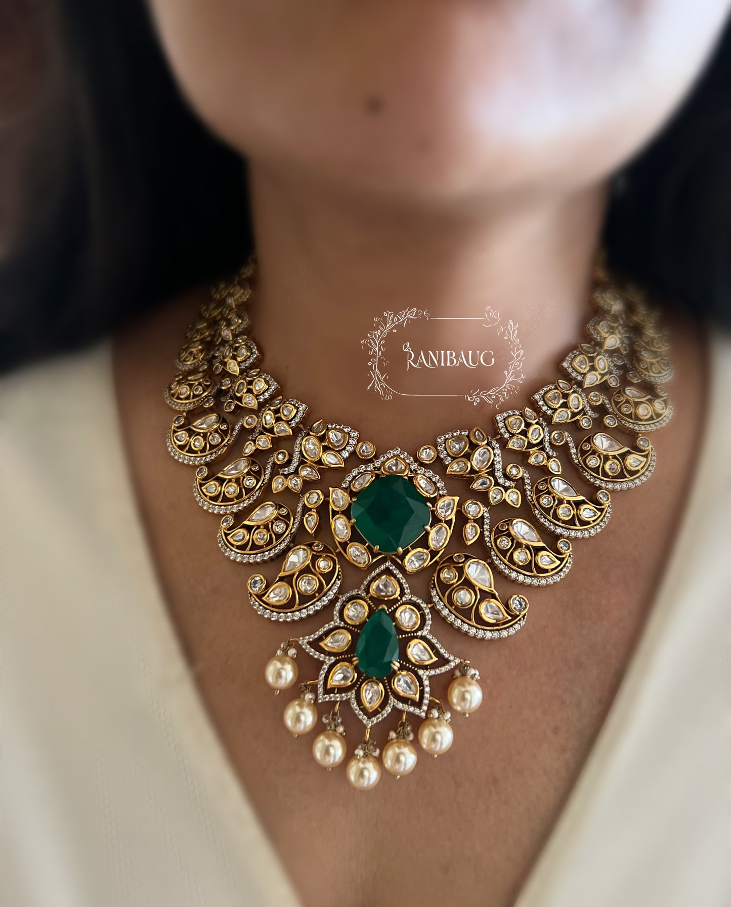 Gautami Emerald Green Victorian Vintage Bridal Necklace Set By Ranibaug | 2025 2026 Jewellery Set
