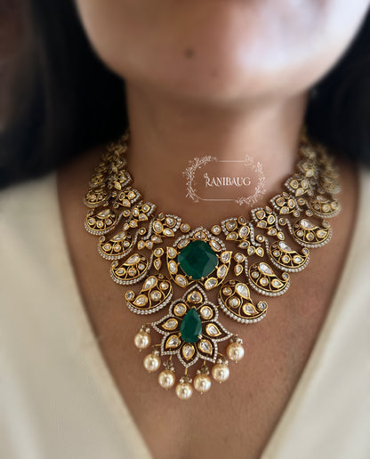 Gautami Emerald Green Victorian Vintage Bridal Necklace Set By Ranibaug | 2025 2026 Jewellery Set