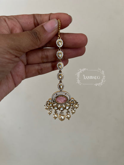Gautami Rich Gold Tone Polki Studded Green Maangtikka With Pearl By Ranibaug