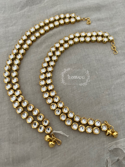 Karnavati Sparkly Round Polki Anklet In Premium Artificial Gold Plating By Ranibaug