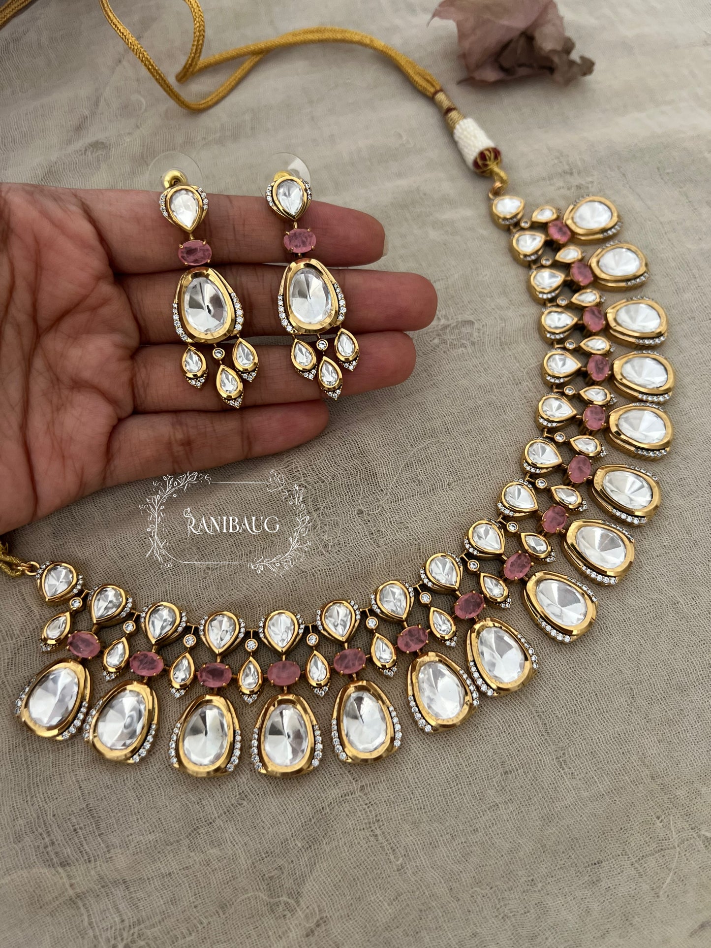 Gayatri Royal Statement Mossainite Jewellery Set In Rich Gold Finish By Ranibaug | Luxury Artificial Jewelry | Wedding Jewelry 2025 2026