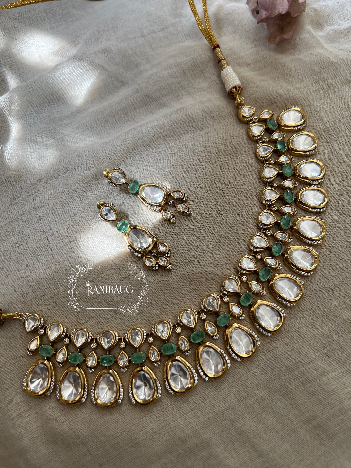 Gayatri Royal Statement Mossainite Jewellery Set In Rich Gold Finish By Ranibaug | Luxury Artificial Jewelry | Wedding Jewelry 2025 2026
