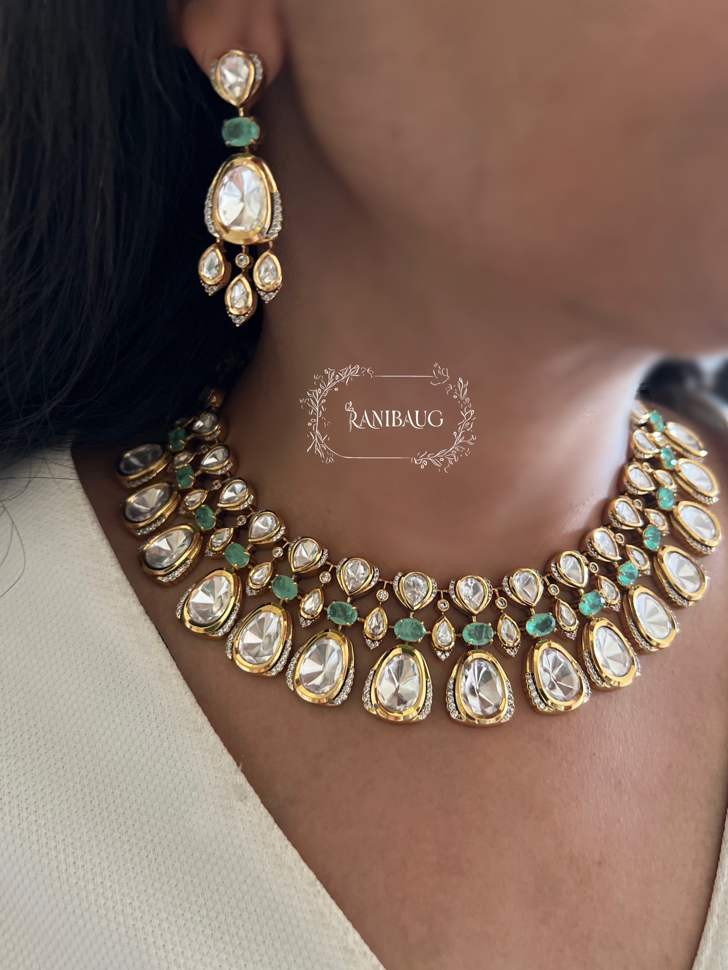 Gayatri Royal Statement Mossainite Jewellery Set In Rich Gold Finish By Ranibaug | Luxury Artificial Jewelry | Wedding Jewelry 2025 2026