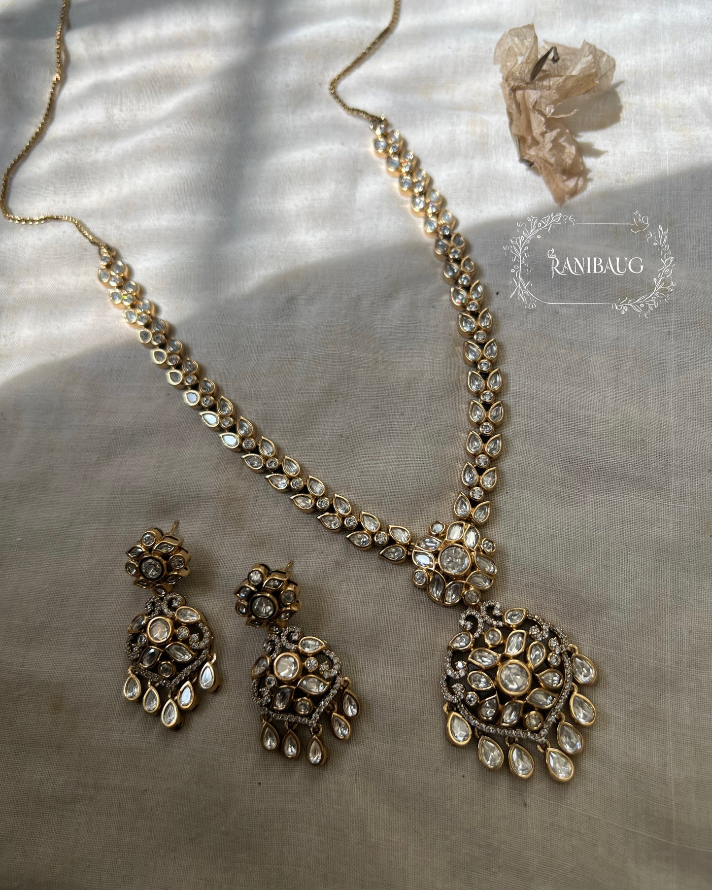 Gayatri Vintage Victorian Mossainite Polki Long Necklace Set By Ranibaug | 2025 2026