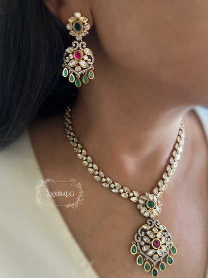 Gayatri Vintage Victorian Mossainite Polki Long Necklace Set By Ranibaug | 2025 2026