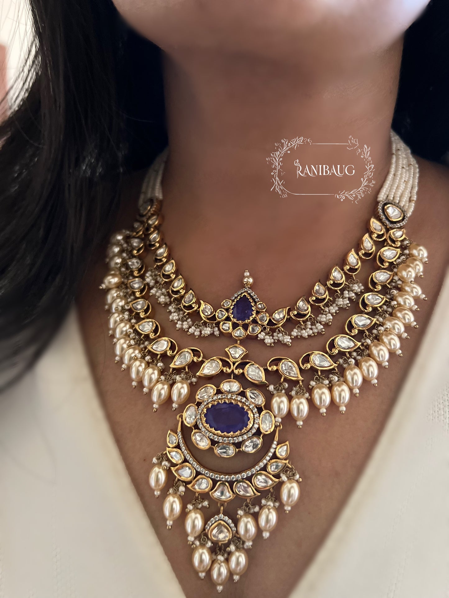Geeta Polki Kundan Studded Pearl Adorned Victorian Finish Necklace Jewelry Set By Ranibaug