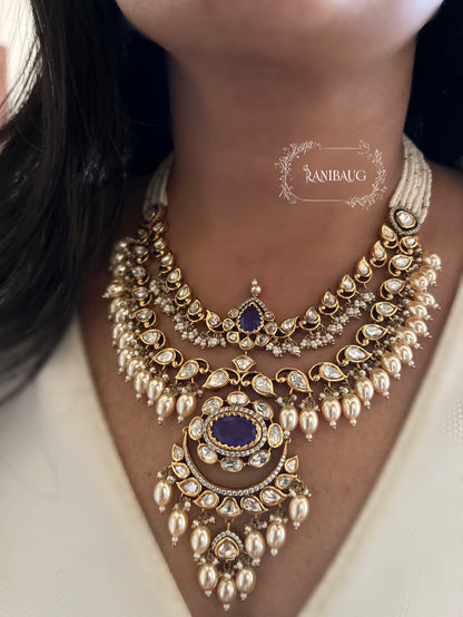 Geeta Polki Kundan Studded Pearl Adorned Victorian Finish Necklace Jewelry Set By Ranibaug