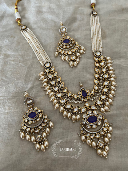 Geeta Polki Kundan Studded Pearl Adorned Victorian Finish Necklace Jewelry Set By Ranibaug