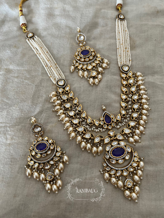 Geeta Polki Kundan Studded Pearl Adorned Victorian Finish Necklace Jewelry Set By Ranibaug