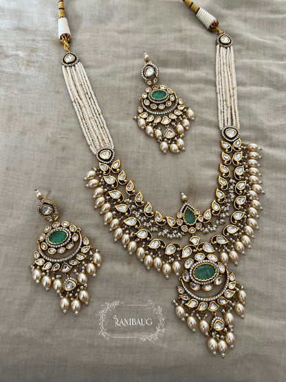 Geeta Polki Kundan Studded Pearl Adorned Victorian Finish Necklace Jewelry Set By Ranibaug