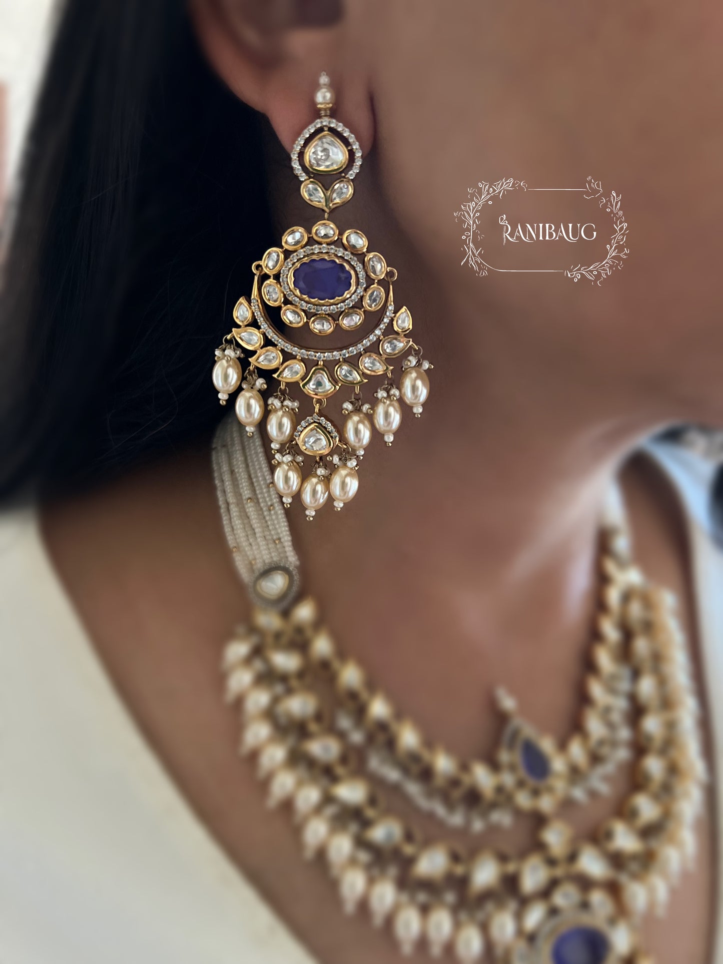 Geeta Polki Kundan Studded Pearl Adorned Victorian Finish Necklace Jewelry Set By Ranibaug