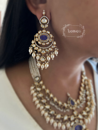 Geeta Polki Kundan Studded Pearl Adorned Victorian Finish Necklace Jewelry Set By Ranibaug