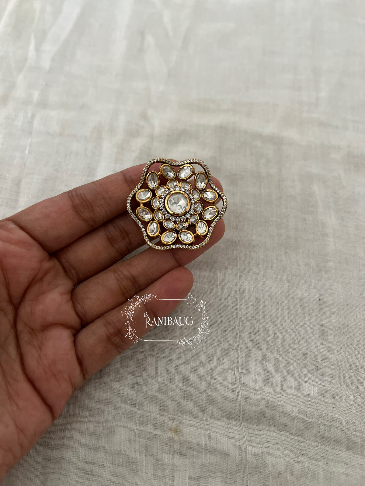 Gitika Floral Kundan Gold Finish Bold Ring By Ranibaug