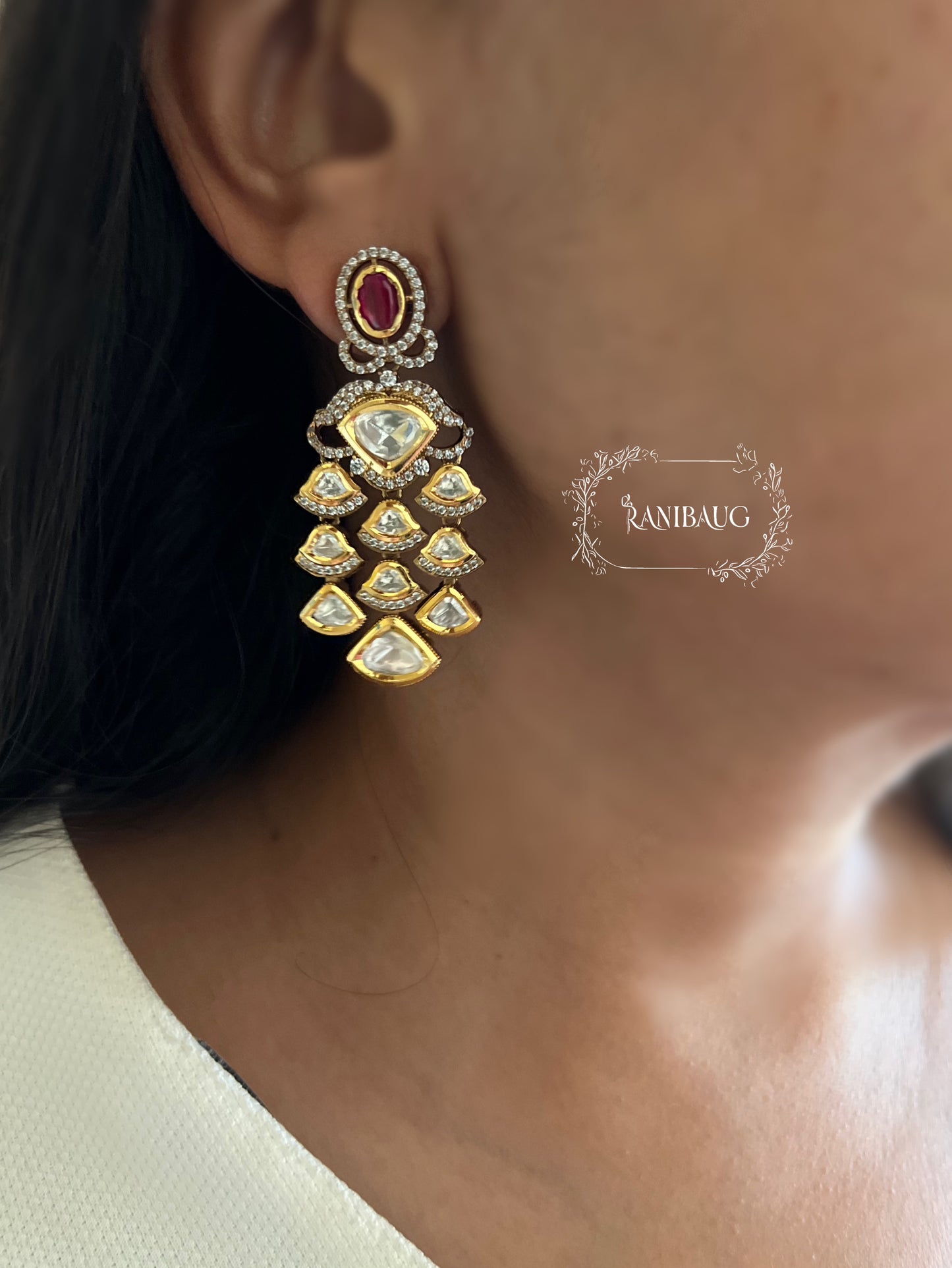 Guhaar Royal Kundan Cascade Earrings | Ranibaug